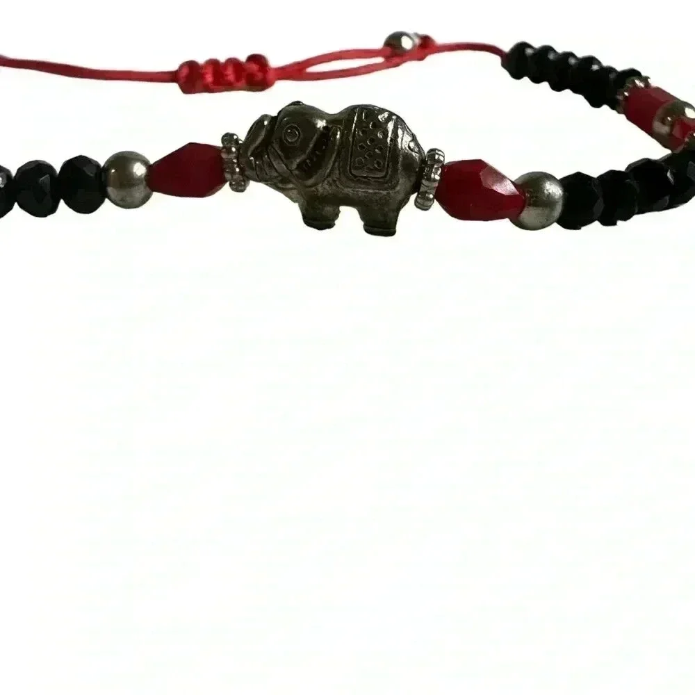 Black red and silver beaded bracket adjustable elephant charm women’s jewelry